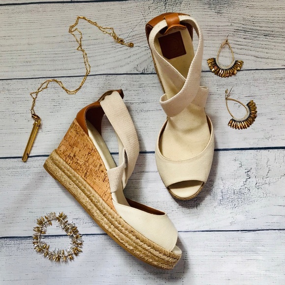 Tory Burch Shoes - Tory Burch Frieda Cream Espadrille Platform Wedge